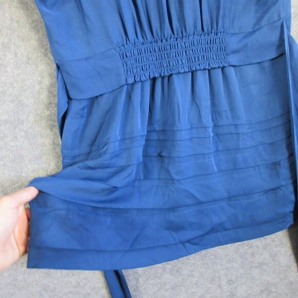 Diane Von Furstenberg Front Tie Overlapping Silk Mini Dress Ruched 8 Blue 278 - Picture 13 of 14